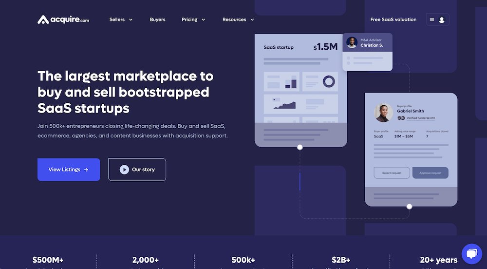 a screenshot of the Acquire.com homepage