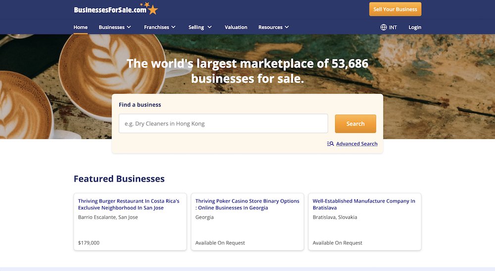 a screenshot of the BusinessesForSale.com homepage