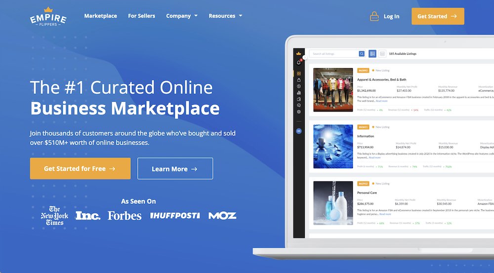a screenshot of the Empire Flippers homepage