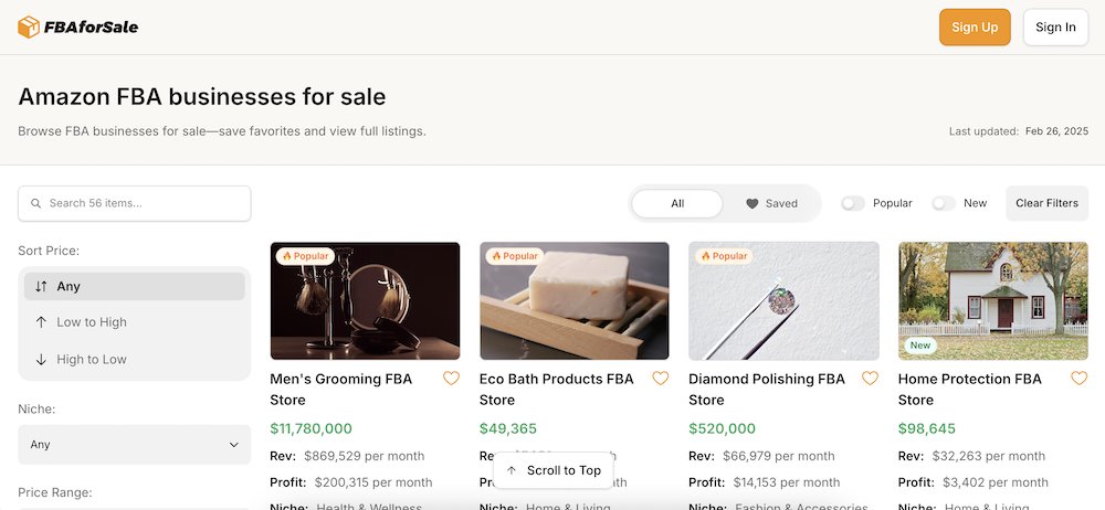 a screenshot of the FBAforSale homepage